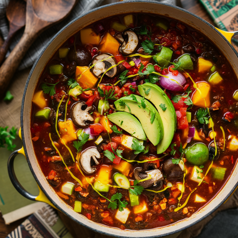 Chili Vegano com Cogumelos e Abóbora – Jantar Saboroso e Reconfortante