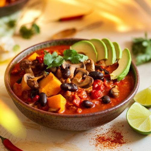 Chili Vegano com Cogumelos e Abóbora – Jantar Saboroso e Reconfortante