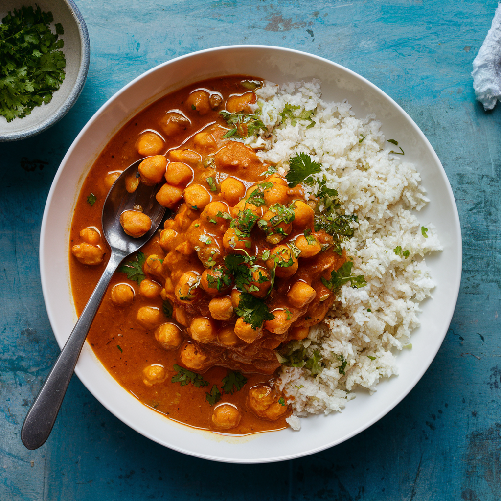 Curry de Grão-de-Bico com Couve-Flor Arroz