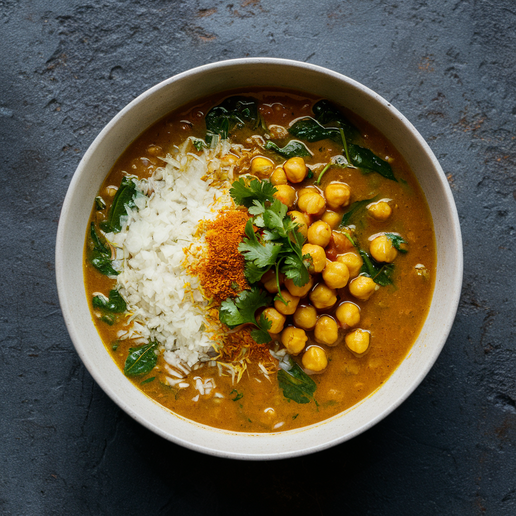 Curry de Grão-de-Bico com Espinafre Sem Glúten