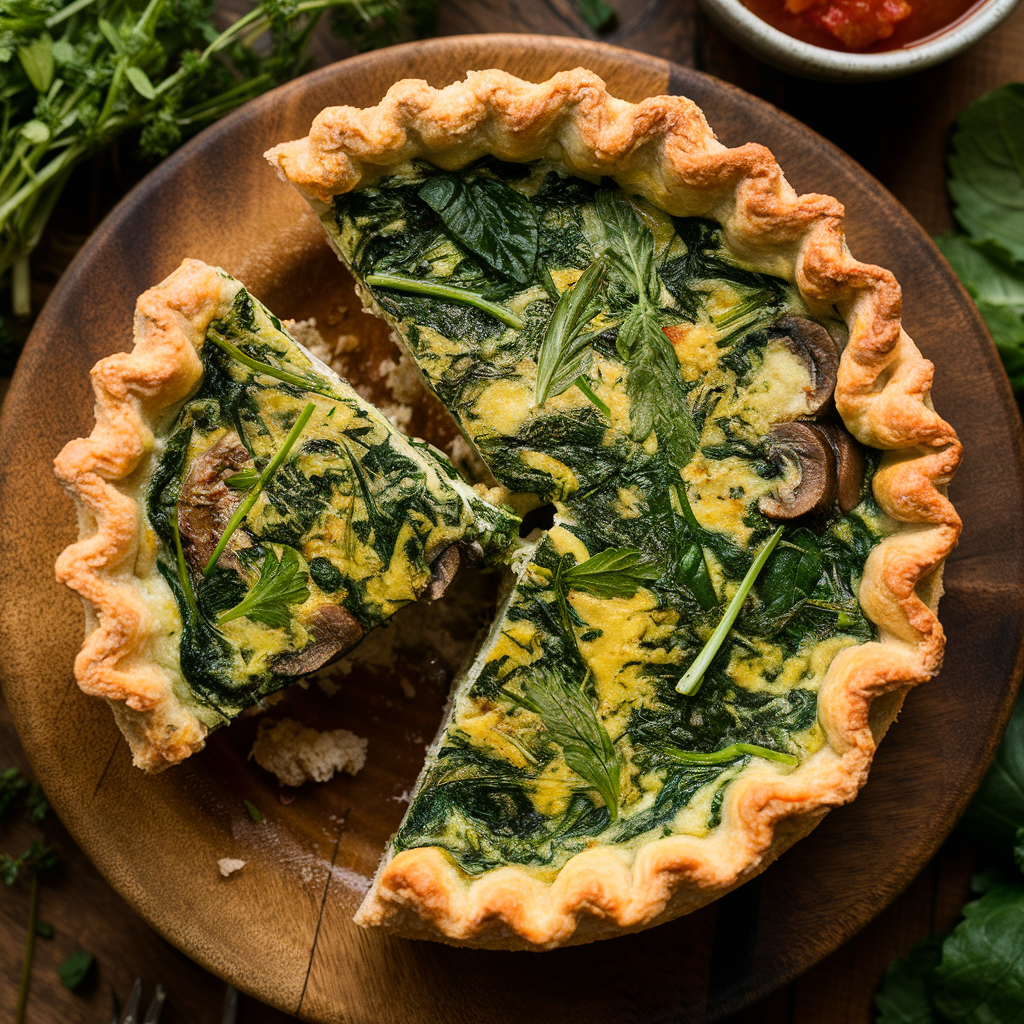 Quiche de Espinafre e Cogumelos Sem Glúten
