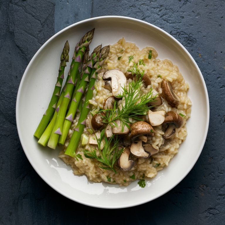 Risoto de Cogumelos e Aspargos – Um Jantar Vegano Cheio de Sabor e Elegância!