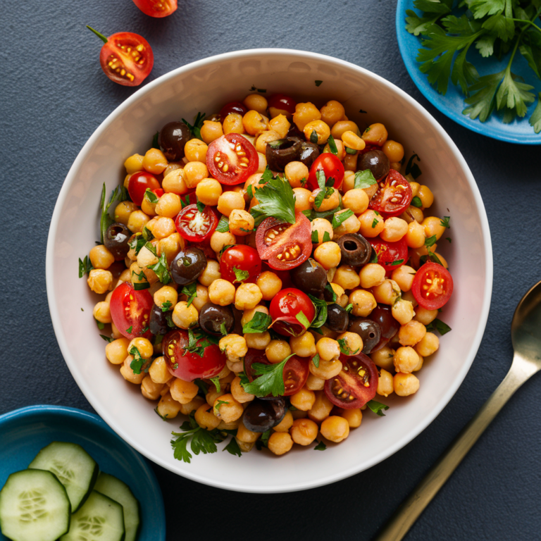 Salada Mediterrânea de Grão-de-Bico Sem Glúten – Frescor e Sabor em Cada Garfada!