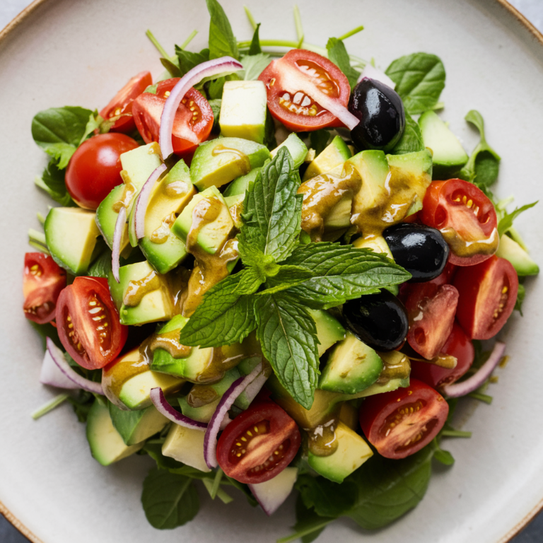 Salada de Abacate com Molho de Limão e Tahine sem Glúten – Frescor e Nutrição em Cada Garfada!