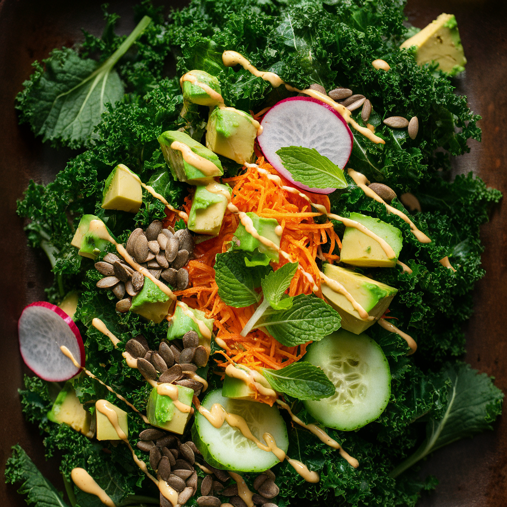 Salada de Couve com Abacate e Sementes de Girassol