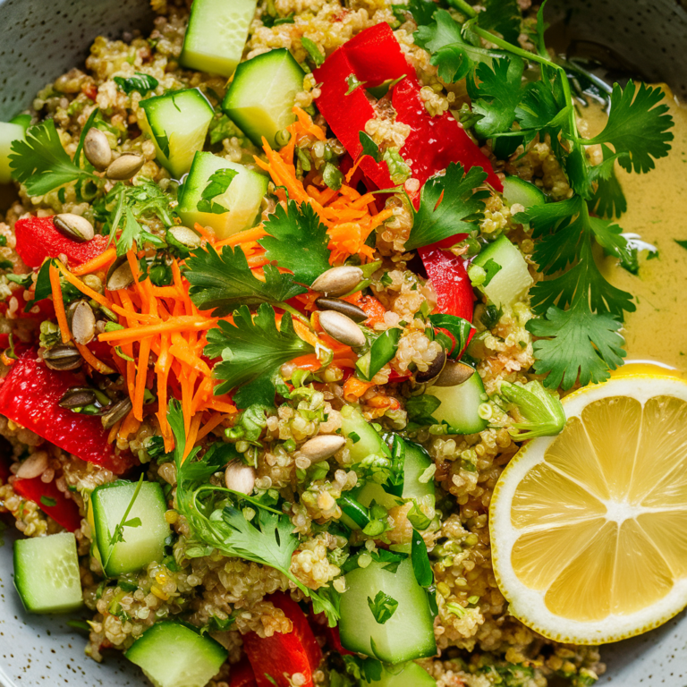 Salada de Quinoa Colorida com Molho de Limão e Tahine