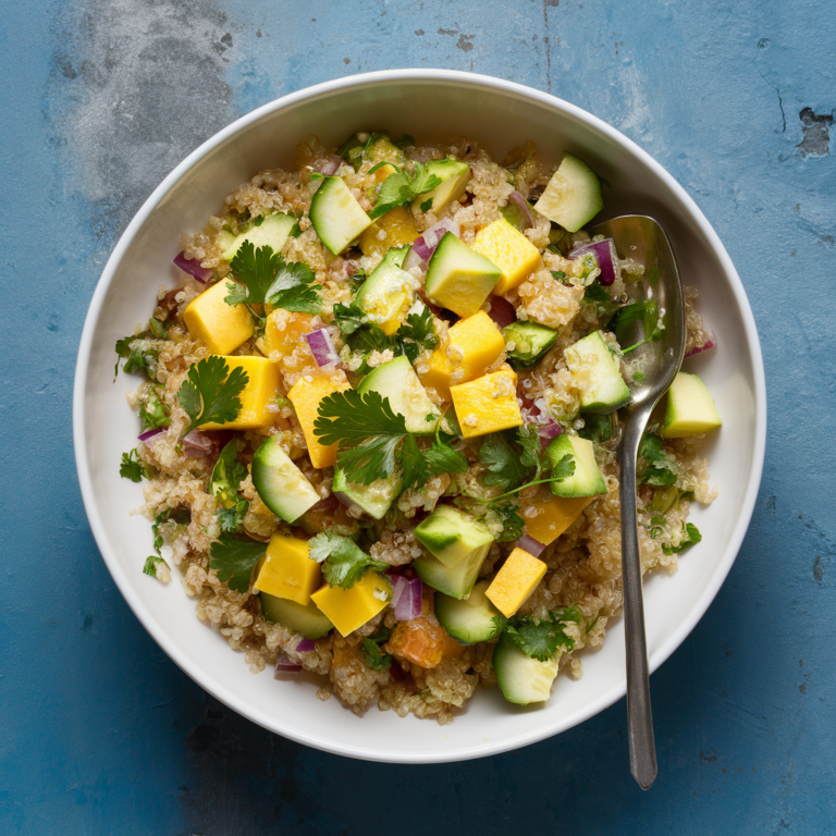 Salada de Quinoa com Abacate e Manga – Almoço Tropical Vegano!