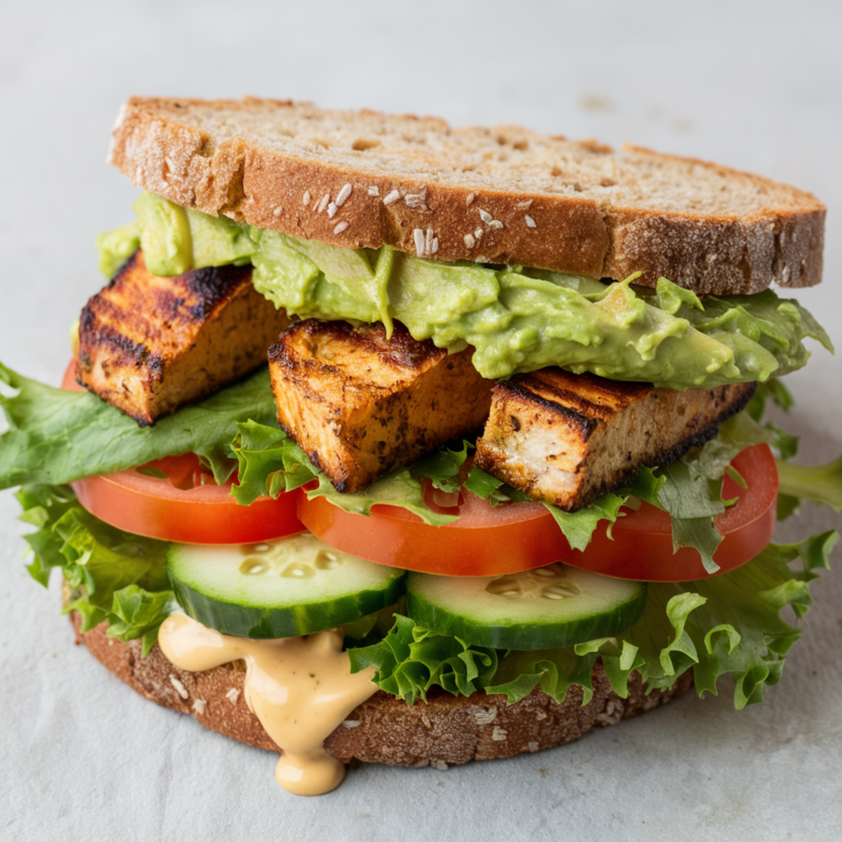 Sanduíche de Abacate e Tofu com Pão de Amêndoa Sem Glúten – Um Almoço Leve e Nutritivo!