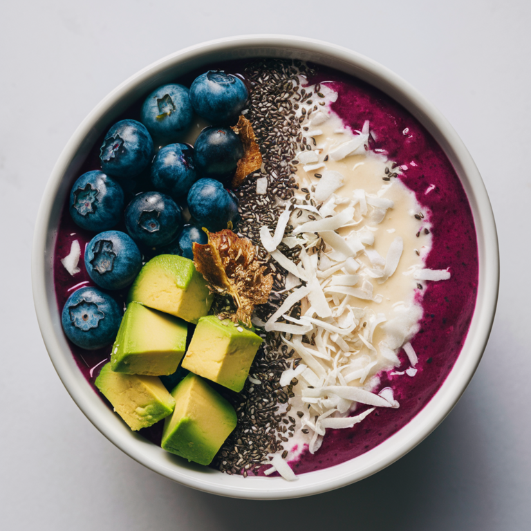 Smoothie Bowl de Mirtilo e Coco Sem Glúten – Um Despertar Tropical e Refrescante!