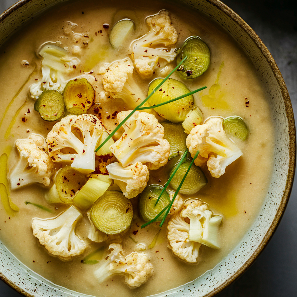 Sopa Cremosa de Couve-Flor e Alho-poró – Jantar Leve para Emagrecer!