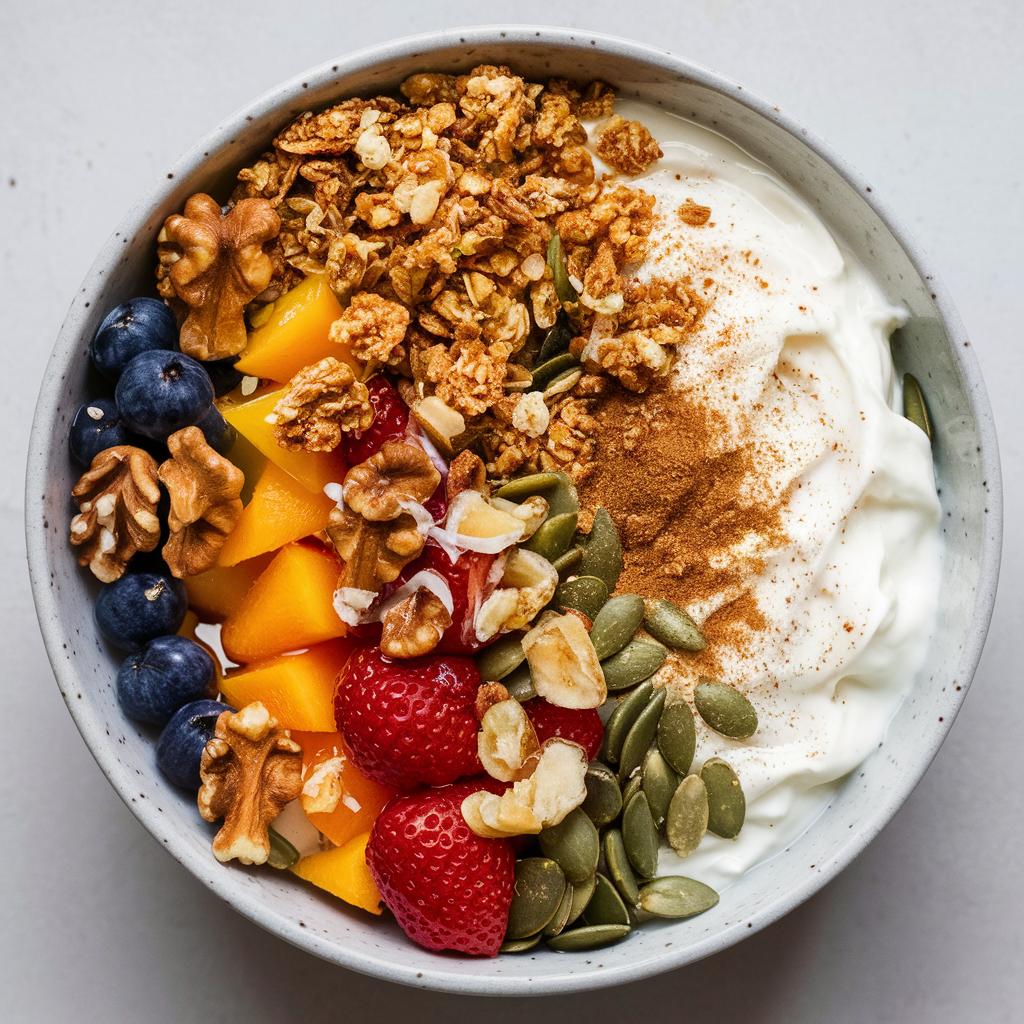 Tigela de Iogurte Vegano com Granola Caseira e Frutas