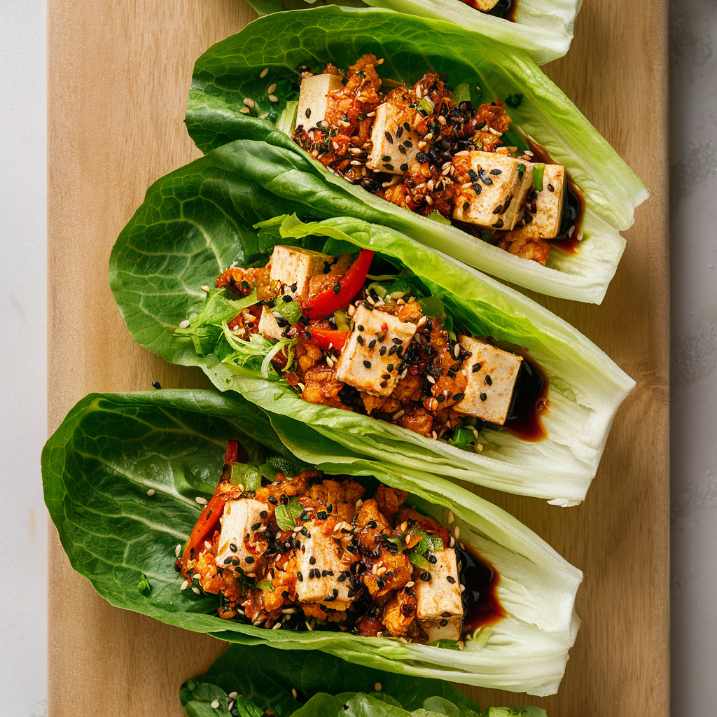 Wrap de Alface com Recheio Picante de Tofu Sem Glúten