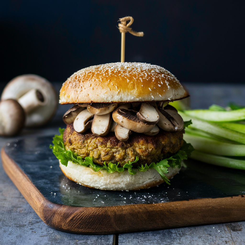 Hambúrguer de Grão-de-Bico e Cogumelos Low Carb